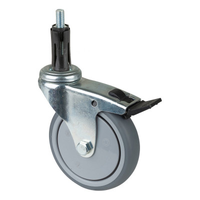 Roulette Appareil Bloc. Dir. Caoutchouc Gris Ø100mm 90kg Douille