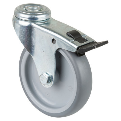 Roulette Appareil Bloc. Dir. Caoutchouc Gris Ø100mm 90kg Oeil
