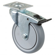 Roulette Appareil Bloc. Dir. Caoutchouc Gris Ø100mm 90kg Platine