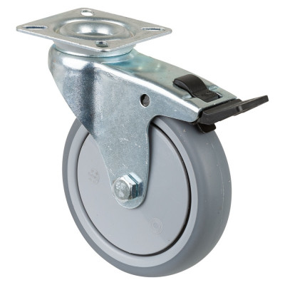 Roulette Appareil Bloc. Dir. Caoutchouc Gris Ø100mm 90kg Platine
