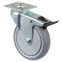 Roulette Appareil Bloc. Dir. Caoutchouc Gris Ø100mm 90kg Platine
