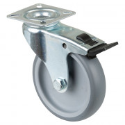 Roulette Appareil Bloc. Dir. Caoutchouc Gris Ø100mm 90kg Platine