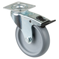 Roulette Appareil Bloc. Dir. Caoutchouc Gris Ø100mm 90kg Platine
