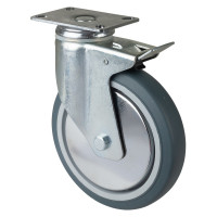Roulette Appareil Bloc. Dir. Caoutchouc Gris Ø150mm 100kg Platine