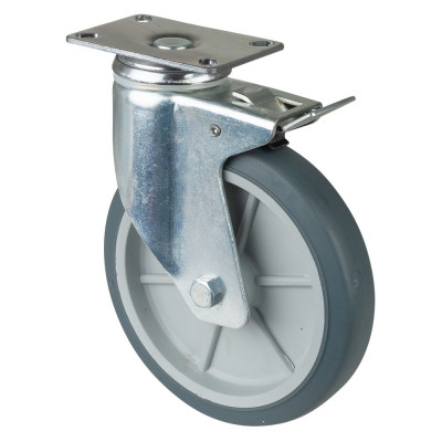 Roulette Appareil Bloc. Dir. Caoutchouc Gris Ø150mm 100kg Platine