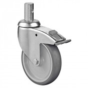 Roulette Appareil Bloc. Dir. Caoutchouc Gris Ø150mm 100kg Tige