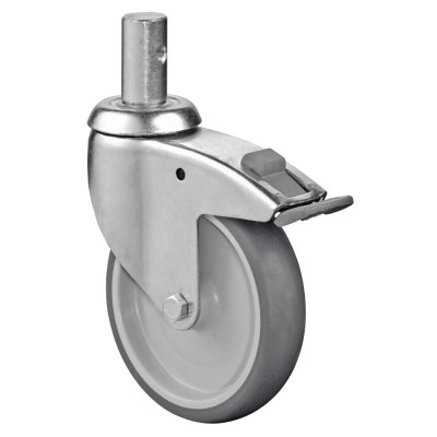 Roulette Appareil Bloc. Dir. Caoutchouc Gris Ø150mm 100kg Tige