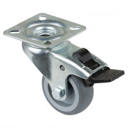Roulette Appareil Bloc. Dir. Caoutchouc Gris Ø50mm 50kg Platine