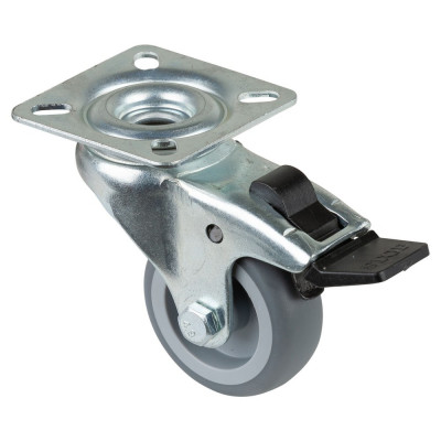 Roulette Appareil Bloc. Dir. Caoutchouc Gris Ø50mm 50kg Platine