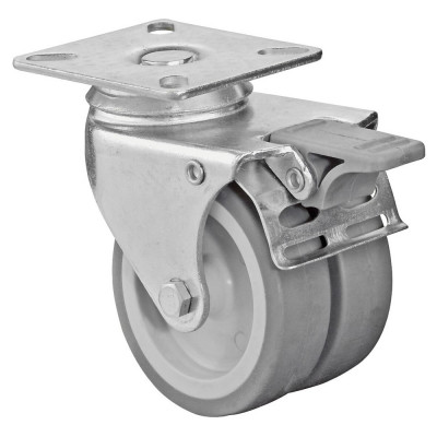 Roulette Appareil Bloc. Dir. Caoutchouc Gris Ø75mm 100kg Platine