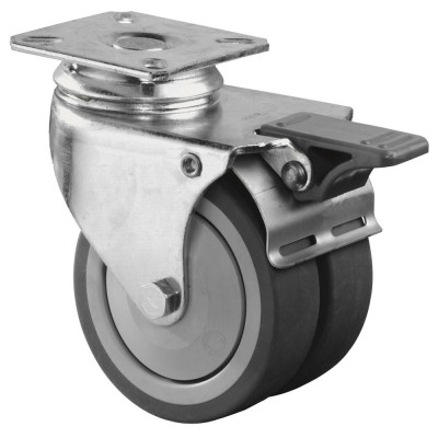 Roulette Appareil Bloc. Dir. Caoutchouc Gris Ø75mm 120kg Platine