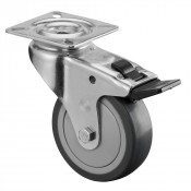 Roulette Appareil Bloc. Dir. Caoutchouc Gris Ø75mm 75kg Platine