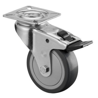 Roulette Appareil Bloc. Dir. Caoutchouc Gris Ø75mm 75kg Platine