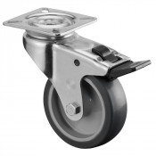Roulette Appareil Bloc. Dir. Caoutchouc Gris Ø75mm 75kg Platine