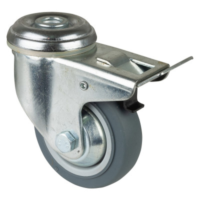 Roulette Appareil Bloc. Dir. Caoutchouc Gris Ø80mm 80kg Douille