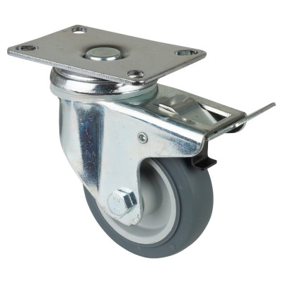 Roulette Appareil Bloc. Dir. Caoutchouc Gris Ø80mm 80kg Platine