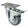 Roulette Appareil Bloc. Dir. Caoutchouc Gris Ø80mm 80kg Platine
