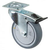 Roulette Appareil Bloc. Dir. Caoutchouc Gris Conduct. Ø100mm 70kg Platine