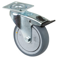 Roulette Appareil Bloc. Dir. Caoutchouc Gris Conduct. Ø100mm 70kg Platine