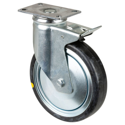 Roulette Appareil Bloc. Dir. Caoutchouc Gris Conduct. Ø150mm 100kg Platine