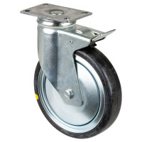 Roulette Appareil Bloc. Dir. Caoutchouc Gris Conduct. Ø150mm 100kg Platine