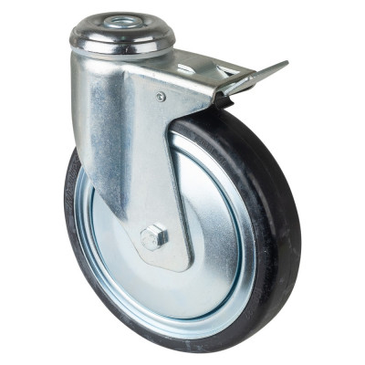 Roulette Appareil Bloc. Dir. Caoutchouc Gris Conduct. Ø150mm 100kg Tige