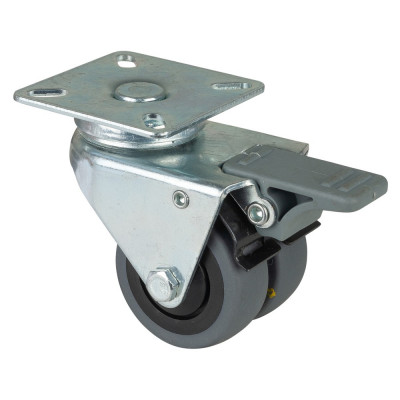 Roulette Appareil Bloc. Dir. Caoutchouc Gris Conduct. Ø50mm 70kg Platine