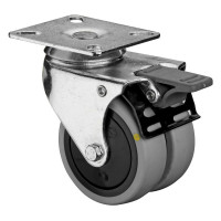 Roulette Appareil Bloc. Dir. Caoutchouc Gris Conduct. Ø75mm 100kg Platine
