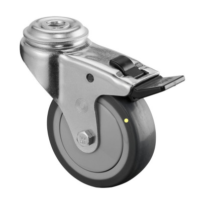 Roulette Appareil Bloc. Dir. Caoutchouc Gris Conduct. Ø75mm 60kg Oeil