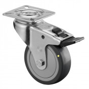 Roulette Appareil Bloc. Dir. Caoutchouc Gris Conduct. Ø75mm 60kg Platine