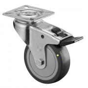 Roulette Appareil Bloc. Dir. Caoutchouc Gris Conduct. Ø75mm 60kg Platine