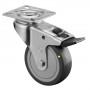 Roulette Appareil Bloc. Dir. Caoutchouc Gris Conduct. Ø75mm 60kg Platine