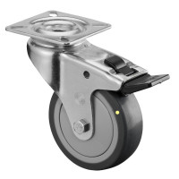 Roulette Appareil Bloc. Dir. Caoutchouc Gris Conduct. Ø75mm 60kg Platine