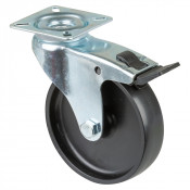 Roulette Appareil Bloc. Dir. Plastique noir Ø100mm 65kg Platine