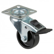 Roulette Appareil Bloc. Dir. Plastique noir Ø50mm 50kg Platine