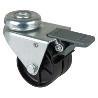 Roulette Appareil Bloc. Dir. Plastique noir Ø50mm 80kg Oeil