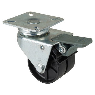 Roulette Appareil Bloc. Dir. Plastique noir Ø50mm 80kg Platine