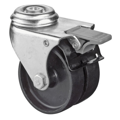Roulette Appareil Bloc. Dir. Plastique noir Ø75mm 100kg Oeil