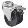 Roulette Appareil Bloc. Dir. Plastique noir Ø75mm 100kg Oeil