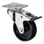 Roulette Appareil Bloc. Dir. Plastique noir Ø75mm 50kg Platine