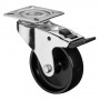 Roulette Appareil Bloc. Dir. Plastique noir Ø75mm 50kg Platine