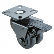 Roulette Appareil Bloc. Dir. Thermoplastique caoutchouc noir Ø50mm 80kg Platine
