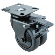 Roulette Appareil Bloc. Dir. Thermoplastique caoutchouc noir Ø75mm 100kg Platine
