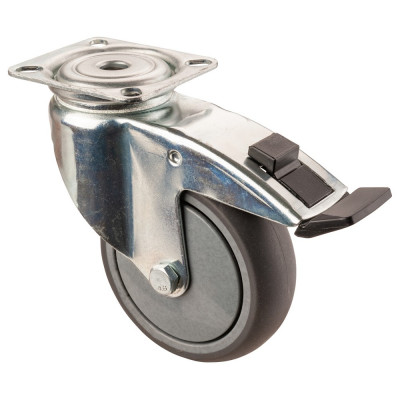 Roulette Appareil Frein Caoutchouc Gris Ø100mm 100kg Platine