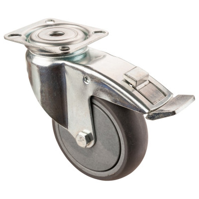 Roulette Appareil Frein Caoutchouc Gris Ø100mm 100kg Platine