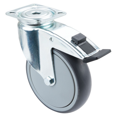 Roulette Appareil Frein Caoutchouc Gris Ø125mm 100kg Platine
