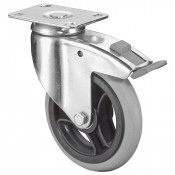 Roulette Appareil Frein Caoutchouc Gris, anti-crevaison Ø125mm 35kg Platine