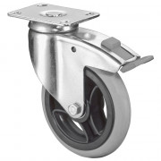 Roulette Appareil Frein Caoutchouc Gris, anti-crevaison Ø125mm 35kg Platine