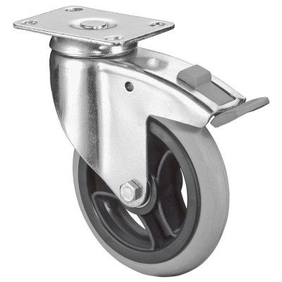 Roulette Appareil Frein Caoutchouc Gris, anti-crevaison Ø125mm 35kg Platine