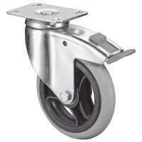 Roulette Appareil Frein Caoutchouc Gris, anti-crevaison Ø125mm 35kg Platine